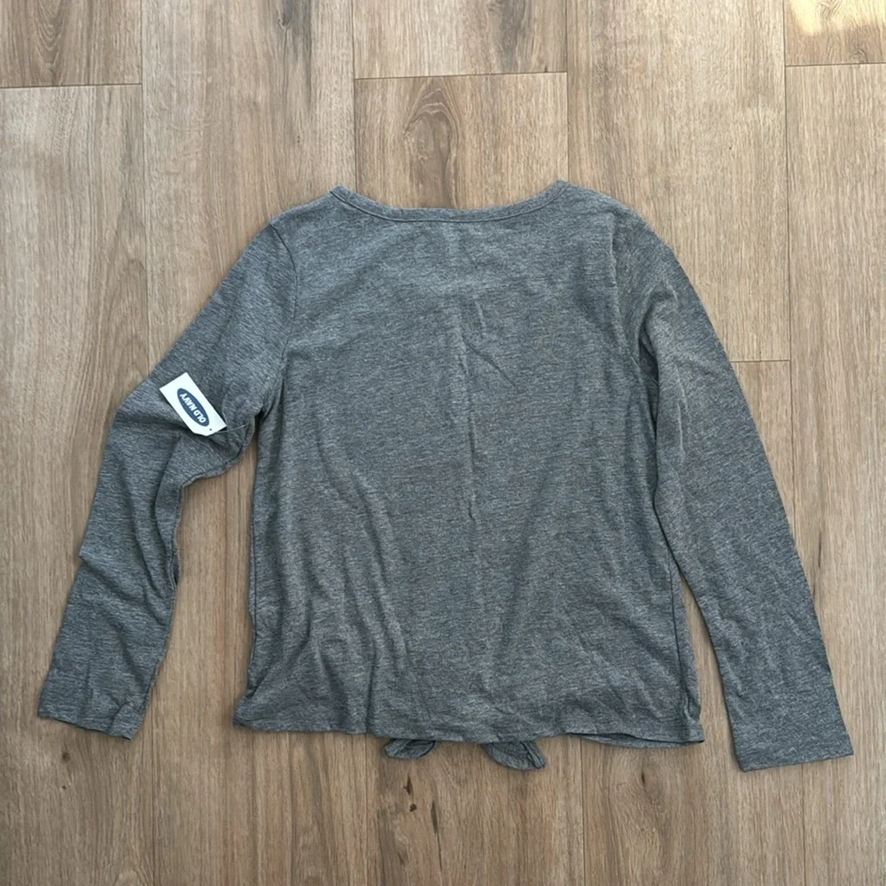 Old Navy Kids Gray Long Sleeve Tie Front Shirt Cat Present Sequin‎ Graphic Large